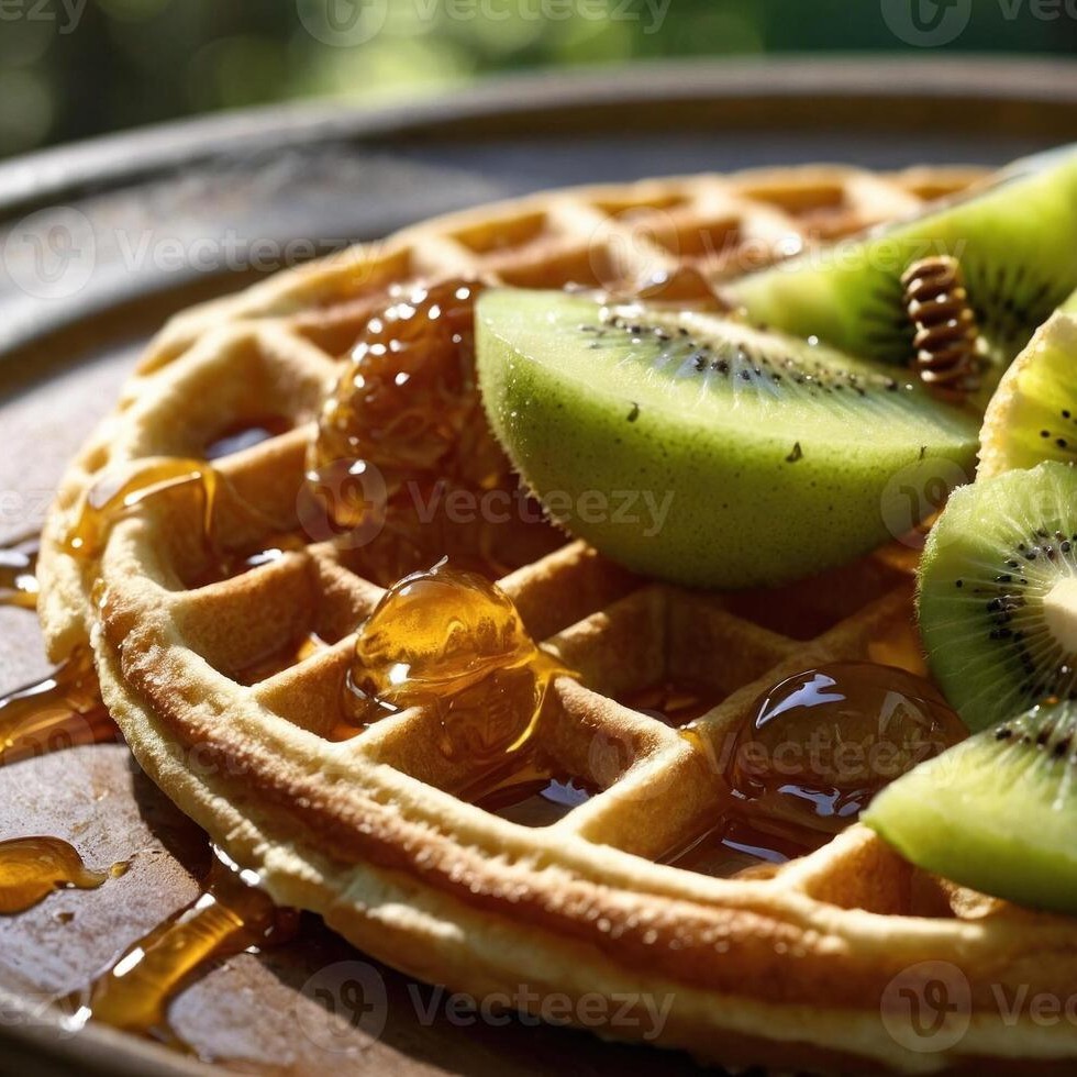 delicious-waffle-topped-with-fresh-kiwi-slices-and-honey-served-on-a-rustic-plate-in-a-sunny-setting-photo